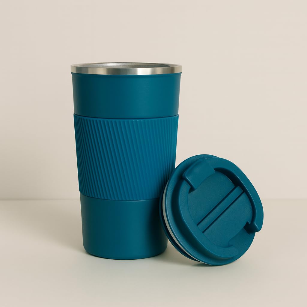 YELONA Aqua Blue 510 ML Insulated Stainless Steel Coffee Tea Tumbler for Hot Cold Beverages Portable Travel Mug Leak Proof Sipper Lock Lid Thermos Multipurpose for Home Office Gift
