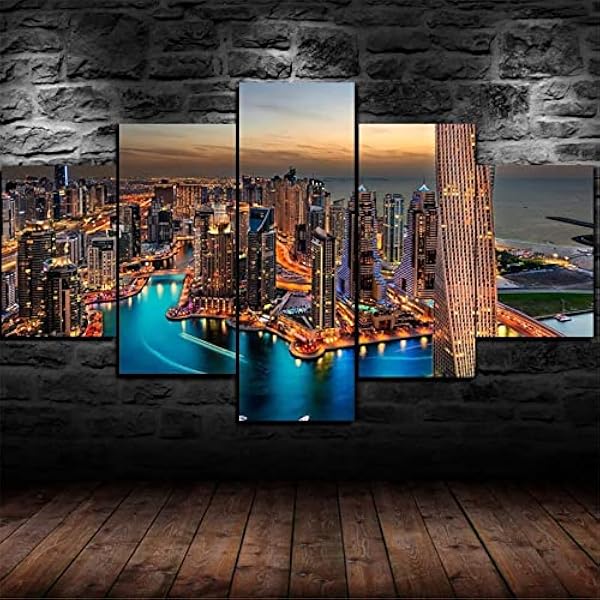 DAMEDA Dubai City Burj Khalifa Skyline View 5 stuks muur kunst foto canvas schilderij 5 panel canvas print graffiti 5 stuk auto muur kunst Voor Home Decor Stuk Uitgerekt Door Houten Frame