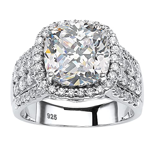 PalmBeach Platinum-plated Sterling Silver Cushion Cubic Zirconia Simulated Halo Engagement Ring Sizes 6-10