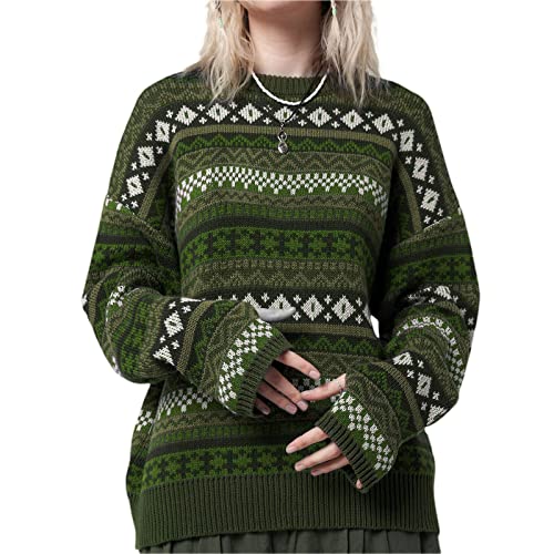Fall Sweaters for Women 2025 Vintage Oversized Sweater Knit Pullover Tops Hippie Clothes Preppy Aesthetic 90s Grunge Jumper3