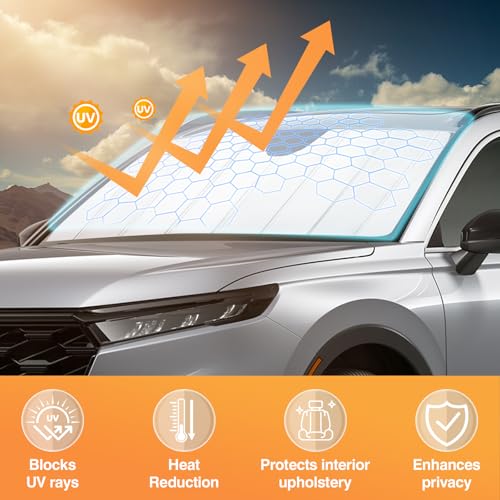 Image of KUST Windshield Sun Shade for Honda CRV 2023-2025 2026 Foldable Thicken Window Sunshade UV Protection Keep Cool Sunshield Easy Install Sun Visor Accessories Aluminum Film