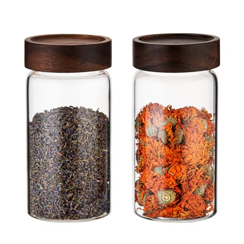 Glass Coffee Jars with Top Screw Lid Round Food Storage Canister Clear Glass Jar for Pantry Sugar Tea Coffee Bean Spice Nuts Cookies Bath Salts (2×550ml(18oz))