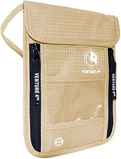 VENTURE 4TH Passport Holder Neck Pouch with RFID Blocking – Hidden Neck Wallet (Beige)