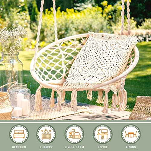 Livalaya Macrame Pillow Covers - Set Of 2 Ivory Boho Throw Pillow Covers, Farmhouse Woven Bohemian Pillow Cover With Tassels For Bed Couch, Boho Decor Pillows, Decorative Cases For 18 Inch Insert #TOP2