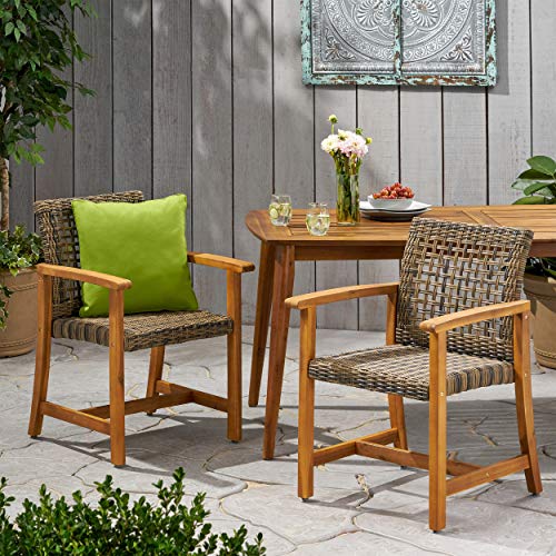 Great Deal Furniture Clementine Outdoor Acacia Wood And Wicker Dining Chair (Set Of 2), Natural And Gray #TOP1