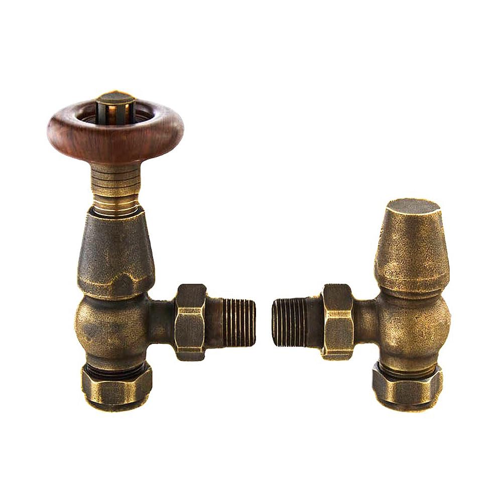 EcoSpa Chelsea Angled Thermostatic Valve - Angled - Antique Brass (Pair)