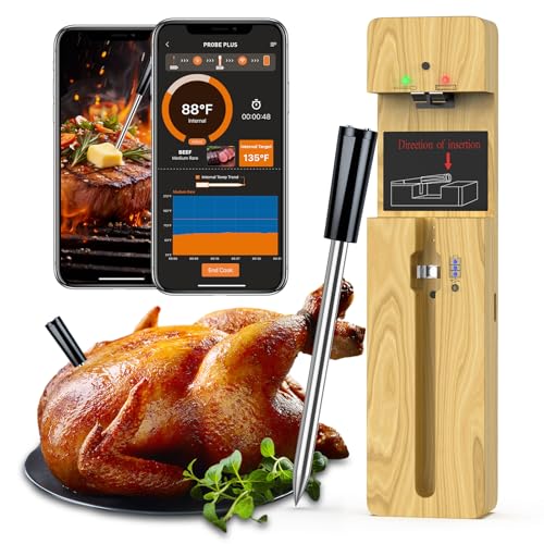 Wireless Meat Thermometer Bluetooth with Ceramic Probe: Waterproof Digital Oven Food Thermometer for Grill Fryer BBQ, 600Ft Range & Smart App for iOS/Android/air, Cooking for Outdoor,Home, Apartment