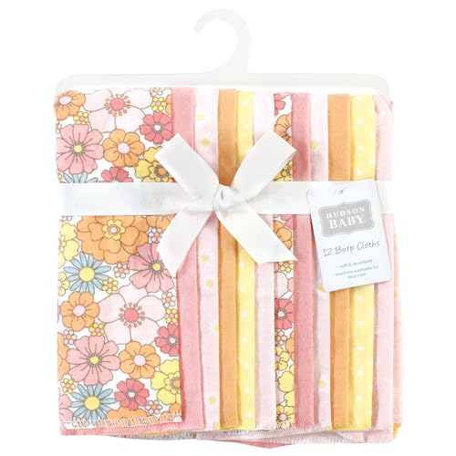 Image of Hudson Baby Unisex Baby Cotton Poly Flannel Burp Cloths Bundle, Peace Love Flowers, One Size