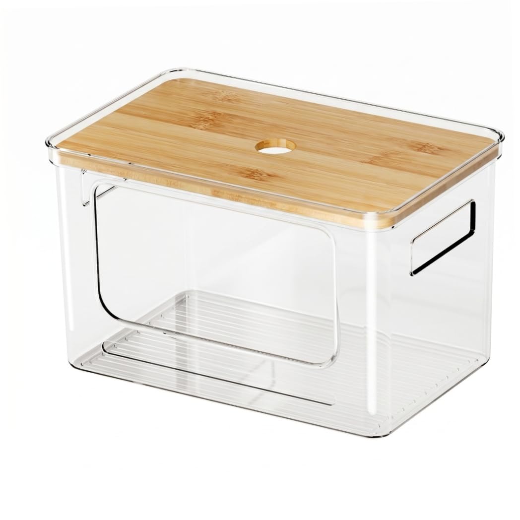 Ginwrek garbage bag organizer Garbage Bag Organizer, Dispenser with Bamboo Lid, Stackable for Under Sink, 11.7×7.5×7.1 Inch