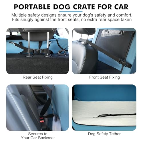 Snagle Paw Tragbare Hundebox für Autoreisen, Metallrahmen, Haustier-Transportbox für Auto-Rücksitz, Befestigung mit Kopfstützengurt und Sicherheitsgurt, L