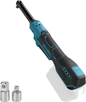 JOJOCY 3/8" Brushless Cordless Ratchet Wrench with 1/2" & 1/4" Adapter, 15cm Extended Head Electric Power Ratchet 80N.m 320RPM Blue for MK 18V