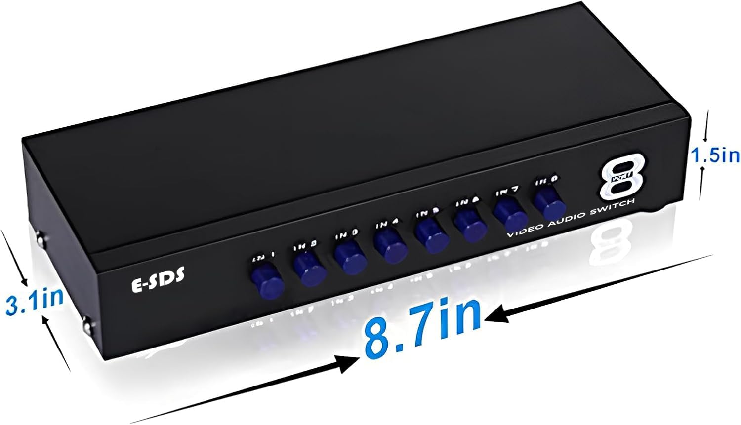 E-SDS 8-Way RCA Switch AV Switcher 8 in 1 Out Composite Video L/R Audio Selector Box for DVD STB Game Consoles