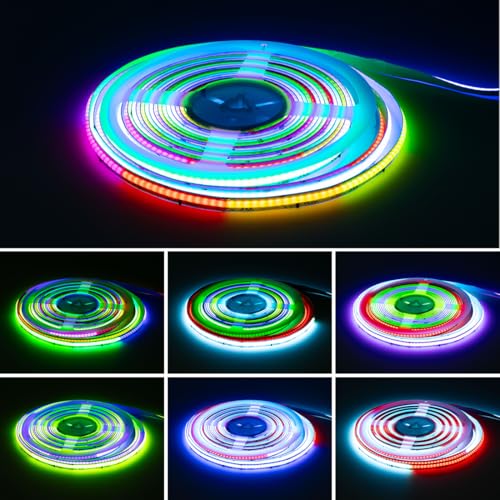Image of SEZO WS2811 IC RGB Smart IC COB LED Strip Addressable RGB FCOB LED Lights 720LEDs /M 16.4FT 12mm Width DC24V Chasing Color High Density Uniform CRI 90+ IP30 for Home Decor DIY(No Adapter & Controller)