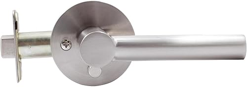 Miniatura 5 de Stone Harbor Hardware Zurich - Manija de puerta con roseta redonda, pestillo de privacidad (camabañera), níquel satinado