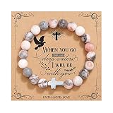 QWNHONEY Christian Jewelry for Women Cross Beads Bracelet Pink Nature Stone Catholic Religious Jewel