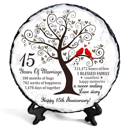 Bozspacer 15th Wedding Anniversary Slate Plate– Crystal Anniversary Wedding Gifts