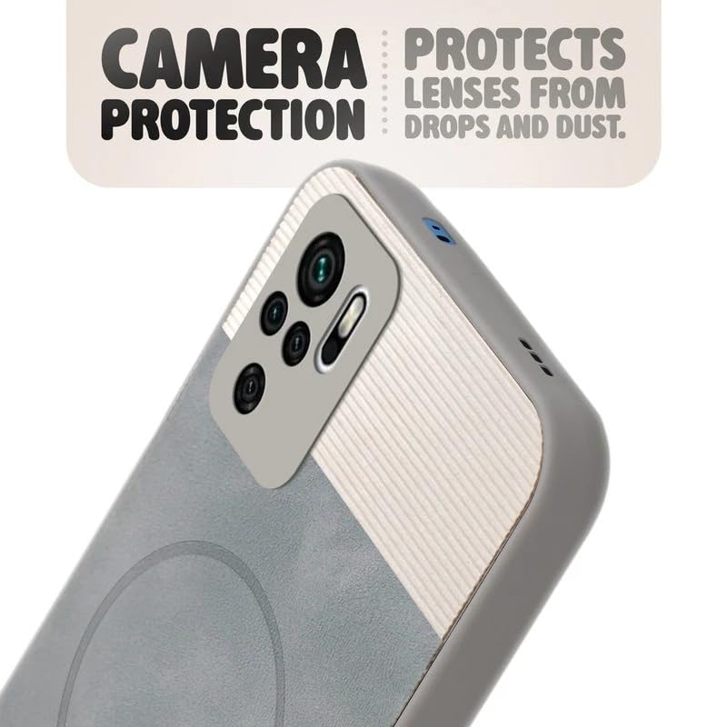 Image of Bintage case Macc-Safe Design Hard Light Weight Back Case | Soft Border Camera Protect | Dual PU Leather Finish Back Cover Compatible for Mi REDMI Note 10 - White & Grey