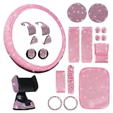 Set di accessori per interni auto, 21 pezzi, con coprivolante, supporto per cellulare, sottobicchiere con strass e accessori per veicoli alla moda (rosa)