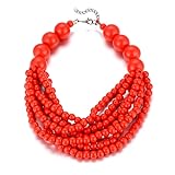 COLORFUL BLING Boho African Wooden Beaded Strands Necklace Ethnic Layered Chunky Collar Choker Wood Necklace for Women Hip Hop Statement Jewelry-red