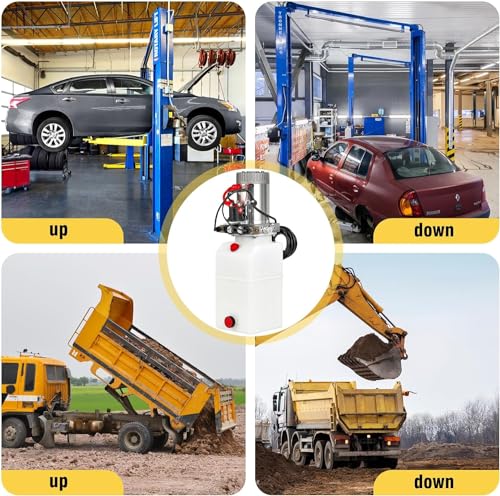 Image of Garvee Hydraulic Power Unit, 12V 6 Quart Dump Truck Lift Hydraulic Pump Power Unit, Double Acting Hydraulic Power Unit, with 6 L Plastic Tank, Electric Hydraulic Power Unit, for Lifting Equipment