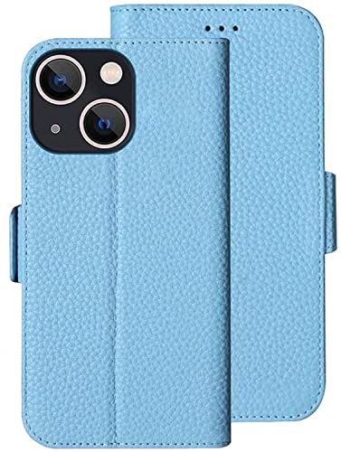Étui en cuir grainé KANUZ iPhone 13 chic et protecteur bleu clair