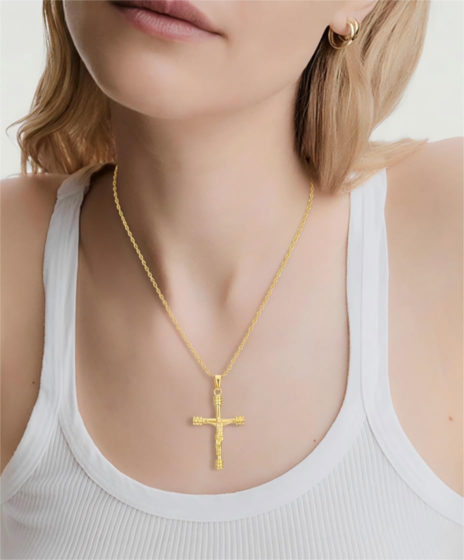 14K Gold Cross Necklace for Women Men 14K Gold Crucifix Pendant Chain Jesus Cross Necklace Religious Jewelry Christian Gift - Image 6
