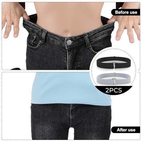 2PCS No Show Women's Stretch Belt Invisible Adjustable Elastic Belts Elastic Web Strap Waist Stretch Belt with Flat Buckle for Jeans Pants Dresses4