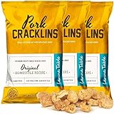 Lanna Table Pork Cracklins, Southern Flavor Chicharrones Style, Fried Pork Skins Attached with Fat, Salt Added, 0g Carbs, High Protein, Today's Popular Diets, Gluten Free, 5 Oz Family Size Bag (Pack of 3)