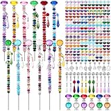 UFU 310Pcs DIY Fairy Wand Beaded Garden Stakes Kit, Fairy Wands Kit with Sparkling Crystal Pendants, Suitable for Different Holidays Garden Stakes Decorative Outdoor Beadable Items(10&12IN)