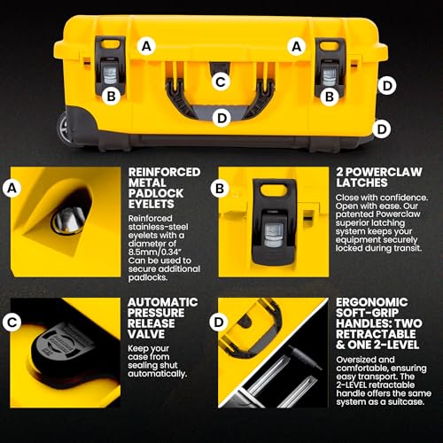 NANUK 935 Pro Photo Kit - Maleta rígida Impermeable para cámara fotográfica, con separadores Acolchados y Ruedas, 56 x 36 x 23 cm - Antipolvo y Resistente a los Golpes, Equipaje de Mano (Amarillo) - imagen 5