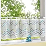 heimtexland ® Scheibengardine Chevron Natur mit Schlaufen 45 x 140 cm Ethno Look Bistrogardine Aqua türkis Gardine Typ567