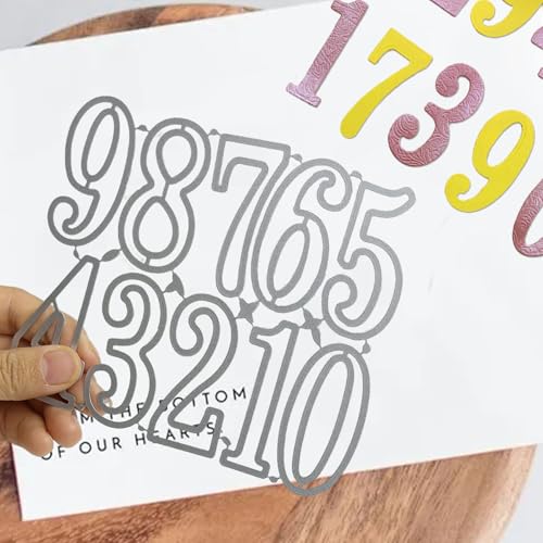 10-teiliges Set mit Zahlen 0-9, Zahlen Stanzschablone Schablonen, DIY Prägeschablonen und Schneideschablonen,Ideal für Papierbastelarbeiten, Einladungen und Alben - Silber