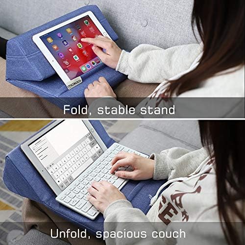 MoKo Tablet Pillow Stand, Soft Bed Pillow Holder, Fits up to 11" Pad, Fit with iPad 10.2" 2019, iPad Air 3 2,iPad 10.2 10th/2022, iPad Pro 11 2022/10.5/9.7, Mini 5 4 3, Galaxy Tab S6/ S7, Denim Blue