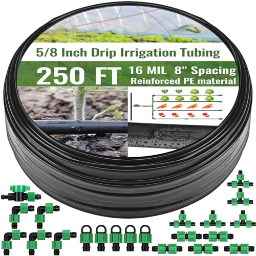 Maasechs 250 ft 5/8 Inch Drip Tape Irrigation Kit Drip Tape 16 Mil 8 Spacing Hose Garden Watering Tubing System Automatic Irrigation Equipment for Plant Landscape Yard Lawn and Farm