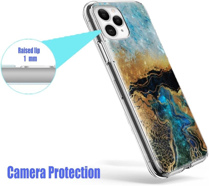 for iPhone 12/12 Pro Case, Slim Soft TPU Full Protective Clear Phone Cover with Art Design, Glitter Sparkle Shiny Pearl Luster Blue Gold Marble - Image 6