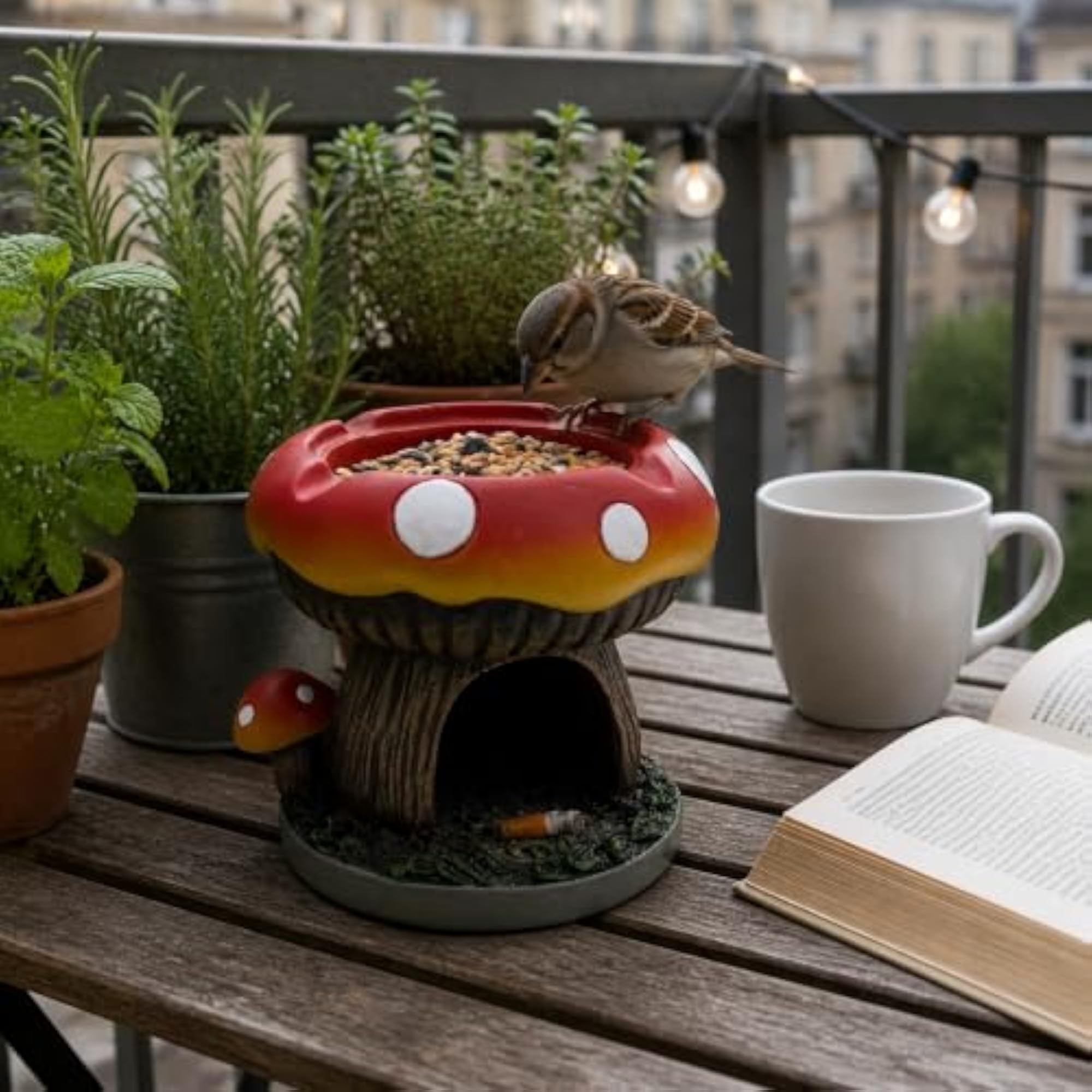 Mushroom Bird Feeder Ashtray, Outdoor Decor
