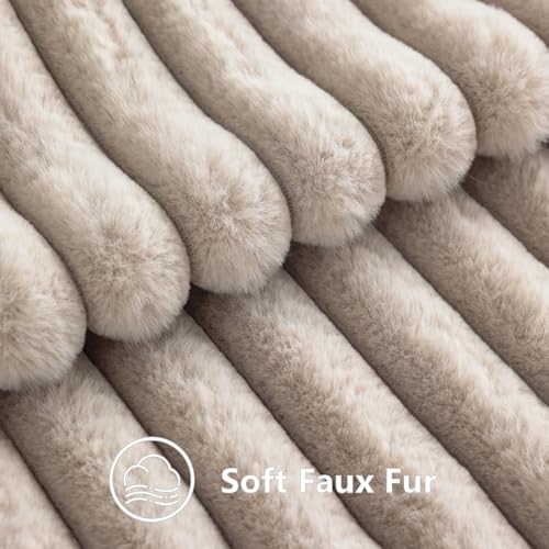 Image of decorUhome Fall Cozy Faux Fur Throw Pillow Covers 16x16 Set of 2 Decorative Soft Plush Striped Modern Farmhouse Boho Couch Pillow Cases with Velvet Back for Sofa Bed Living Room, Tan
