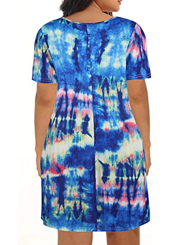 Image of Kancystore Women's Plus Size Summer Dresses Short Sleeve Casual T-Shirt Swing Dress with Pockets