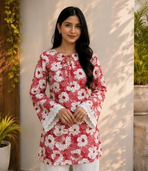 Image of Avayayat Women's Printed Short Kurti for Girls | Regular Wear Flared Tunic Top | Stylish & Comfortable Rayon Kurti