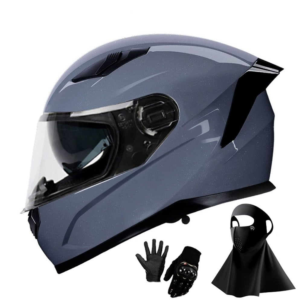 Casco Integral de Motocicleta para Adultos con Doble Visera, Aprobado por El Dot, para Carreras de Motos Y Bicicletas de Calle, para NiñOs Y Adultos, con Visera, Guantes Y MáScara