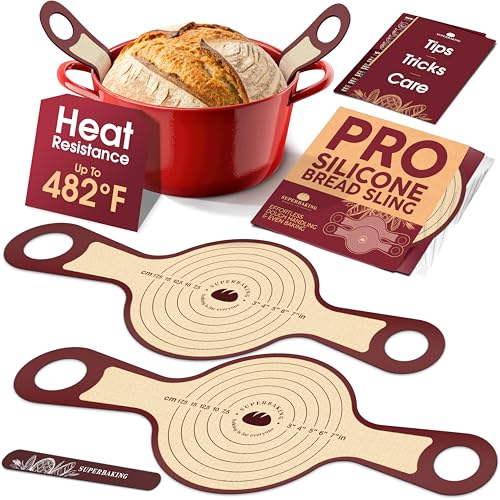 Pro Silicone Bread Sling 2 Pcs - 9in set of 2 Round 482F Heat Resistant Dough Lifter, Non-Stick Dutch Oven Liners, Long Handles, Reusable Sourdough Bread Baking Supplies, Sourdough Gifts