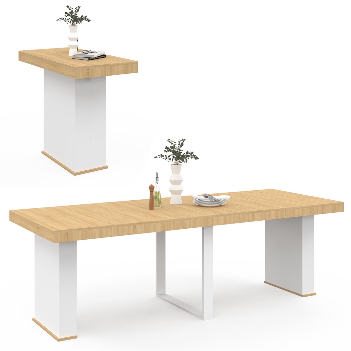 IDMarket - Mesa Consola Extensible Eden 235 cm para 10 Personas, Madera y Blanco