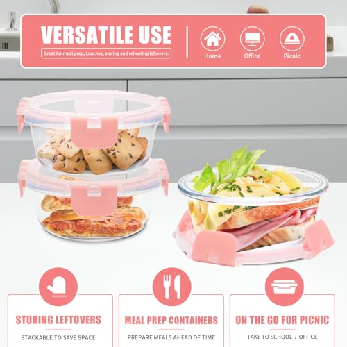 Image of GULFLIN 12 Pack 13oz Small Glass Food Storage Containers with Lids Airtight, Leak-Proof Round Meal Prep Containers Set, Freezer to Microwave Safe, Dishwasher Safe