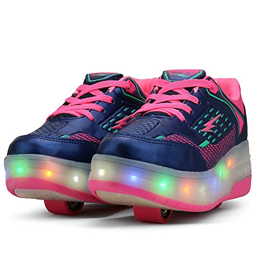 Tênis Infantil com Luz de Led Duas Rodinha Feminino Patins - Rosa Tamanho:36