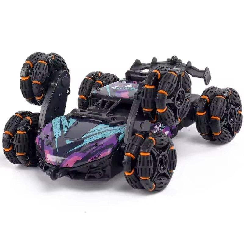 Image of Cable World 6-Wheel RC Stunt Drift Car with Spray Mist, LED Lights & 360 Rotating Arms | 2.4GHz Remote Control Alloy Racing Car | Rechargeable Battery Toy for Boys & Girls Age 6+ Years