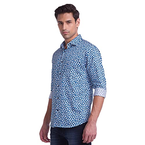 Image of Park Avenue Men's Pure Cotton Print Pattern Slim Fit Cut Away Collar Full Sleeve Casual Shirt