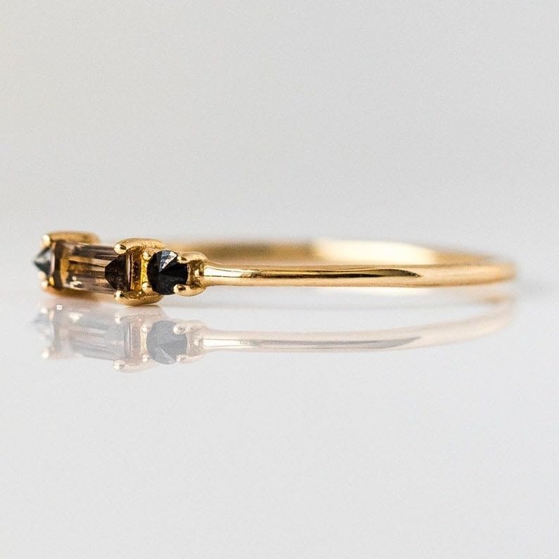 Smoky Quartz & Black Onyx Ring, Emerald Cut Ring, Solitaire Ring, Ring for women, 14K Gold Ring, Statement Ring, Gift for Her - Image 3