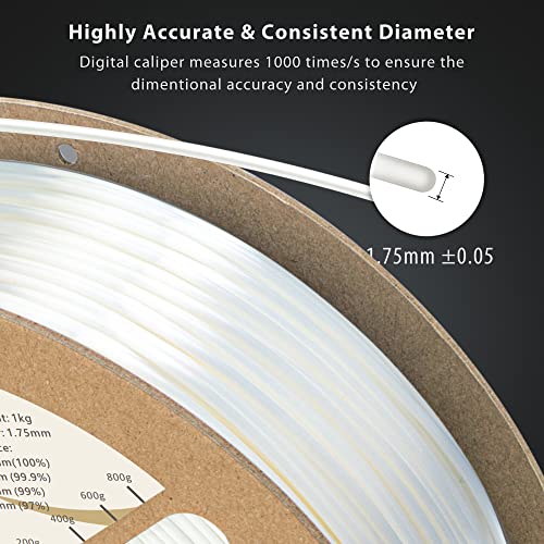 Image of DURAMIC 3D Silk PLA Filament Pure Shinny High Gloss Finish 1.75mm | 3D Printing Filament with Cardboard Spool,No-Tangling Neatly Wound Dimensional Accuracy 99% + /- 0.03mm 1KG Silk White