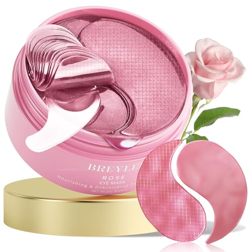 Under Eye Mask for Puffy Eyes & Dark Circles – BREYLEE Rose Eye Mask – 60 Pcs Eye Patches with Caffeine & Collagen – Reduce Wrinkles & Fine Lines – Best Undereye Patch Treatment