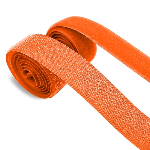 1 Inch x 1 Yd Neon Orange Sew on Hook and Loop Tape Nylon Non-Adhesive Heavy Duty Strips Fabric Roll Strong Grip Fastener Set for Military Form Bags Clothes Shoes Backpacks Home Office DIY